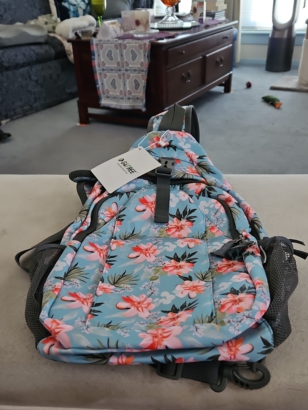 G4FREE Brand Kids Floral Blue Backpack with Pink Flower Print